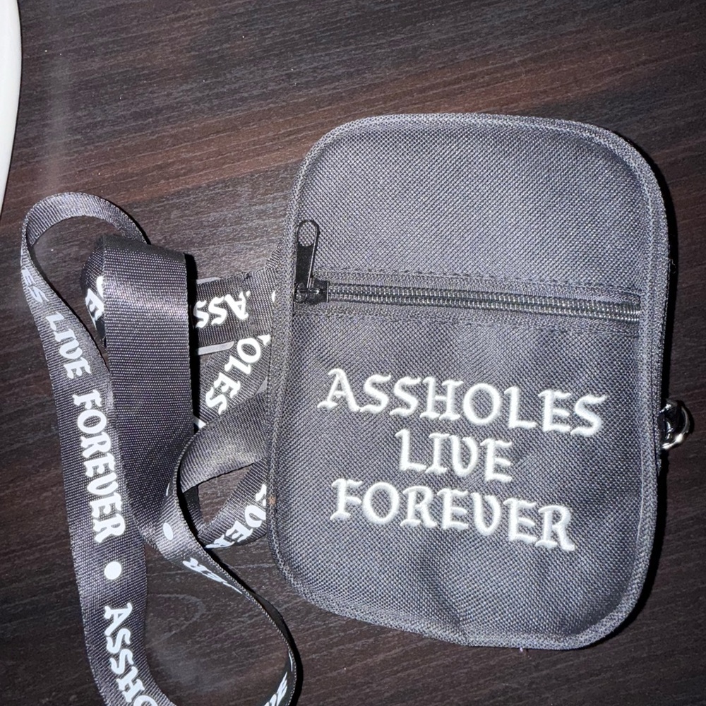 Gray Crossbody Bag with Bold Text
